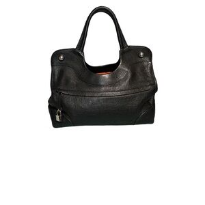 Furla Black Pebbled Leather Satchel Handbag Shoulder Bag Silver Lock Key EUC